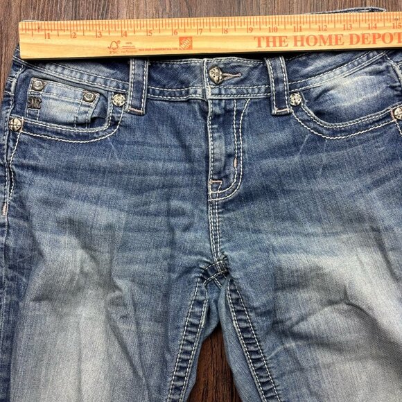 Miss Me MidRise Straight Jeans Rhinestone Destroyed Light Wash Women’s Size 29 - Picture 9 of 13